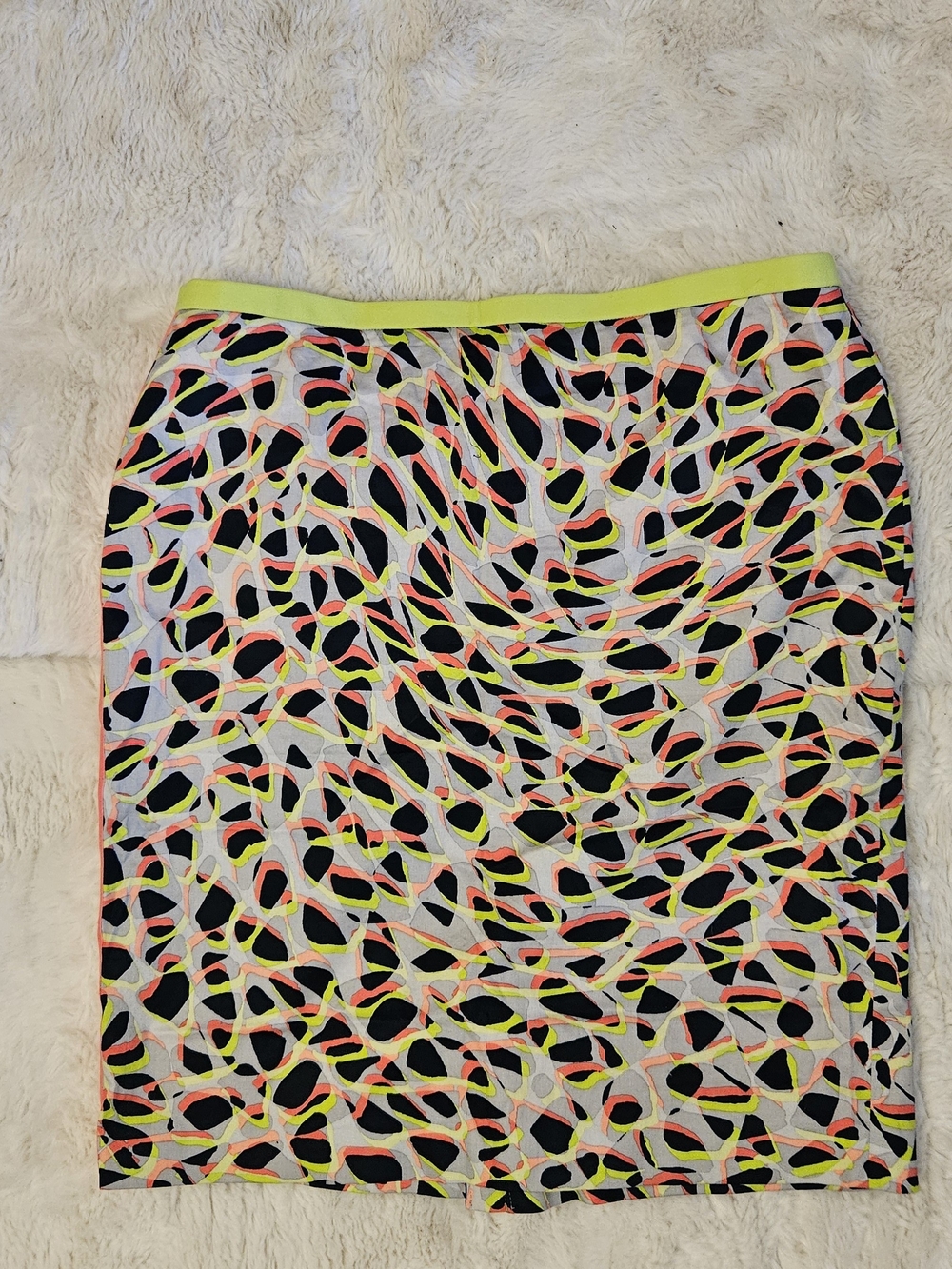 Elie Tahari Neon Abstract Pencil Skirt - Black, Neon Yellow & Coral